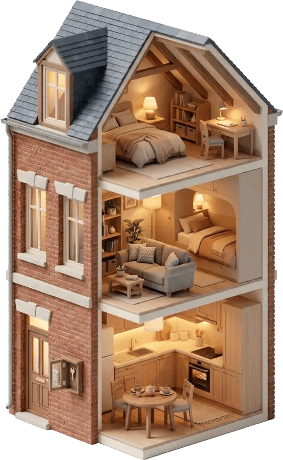 Maison amiénoise en maquette, ouverte sur trois logements loués dans le mois