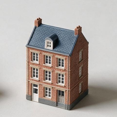 Immeuble amienois en brique, en maquette miniature