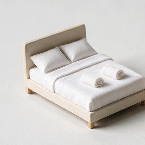 Lit refait et linge frais, en maquette miniature